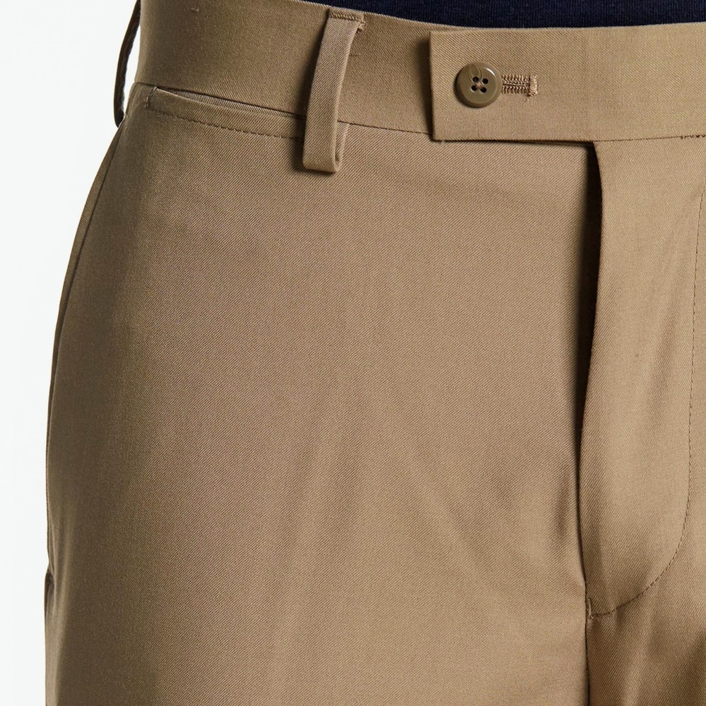 British Tan Solid Men's Dress Pants. No pleats-Flat front.